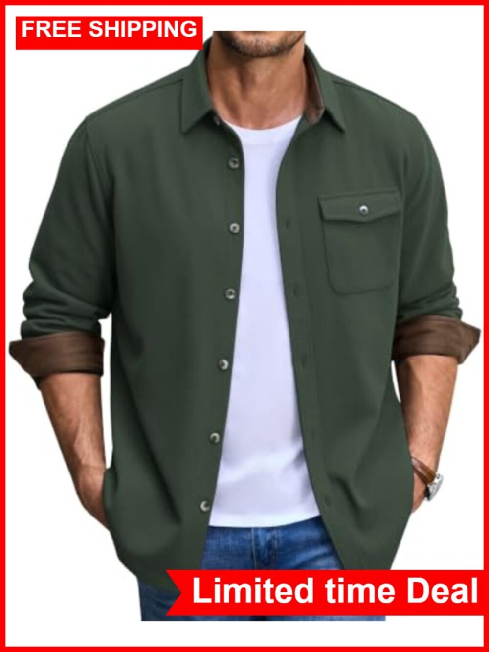 COOFANDY Men's Button Down Shirt Jacket Long Sleeve Plaid Flannel Shirt